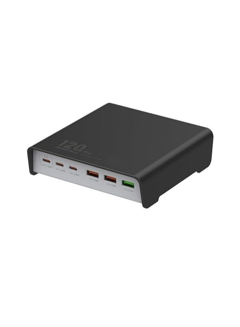 CELIBERY Celebry desktop charger boasts a total power of 120 watts, enabling high-speed charging of multiple devices. It features six charging ports, divided between USB-A and USB-C, to accommodate a wide range of phones, tablets, and laptops. - Image 2