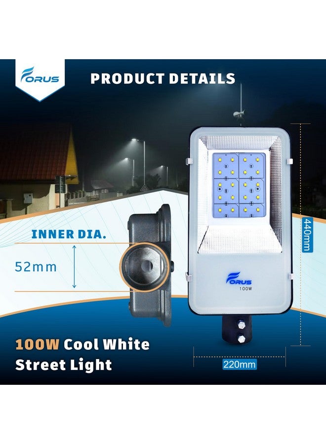 Forus Forus LED Street Light 100W Waterproof Outdoor Cool White Street Lamp for Home Garden Parking Lot Road Pathway Highway Warehouse Factory Yard Driveway Pole Mounted Streetlight 10 Years Warranty 1Pc - Image 5