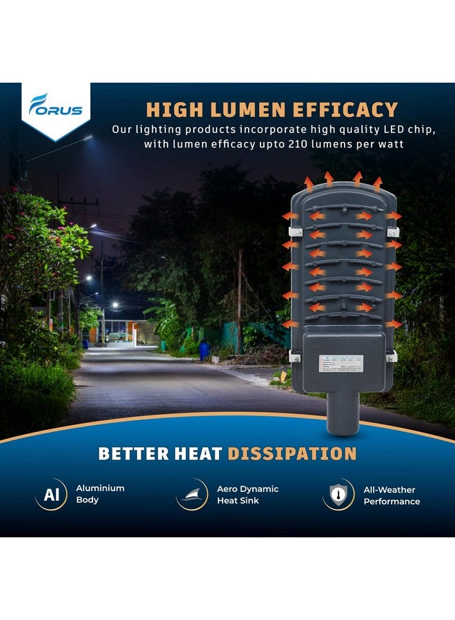 Forus Forus LED Street Light 100W Waterproof Outdoor Cool White Street Lamp for Home Garden Parking Lot Road Pathway Highway Warehouse Factory Yard Driveway Pole Mounted Streetlight 10 Years Warranty 1Pc - Image 3