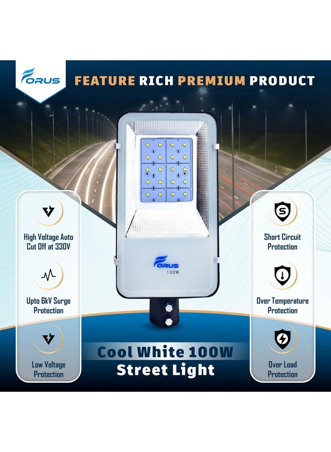 Forus Forus LED Street Light 100W Waterproof Outdoor Cool White Street Lamp for Home Garden Parking Lot Road Pathway Highway Warehouse Factory Yard Driveway Pole Mounted Streetlight 10 Years Warranty 1Pc - Image 2