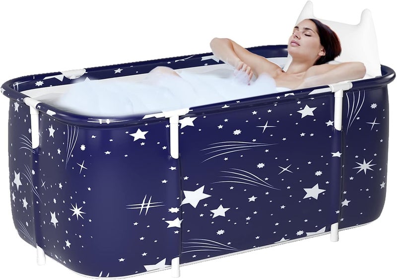 Valajogi Portable Foldable Bathtub for Adults – Freestanding Hot & Ice Bath Tub for Home SPA, Compact & Easy Storage – Ideal for Relaxation, Devotional Use & Daily Bathing Star Design (Star Blue) - Image 1