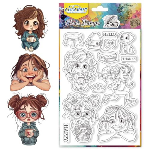 CHGCRAFT Funny and Quirky Girl Clear Stamps Crown Transparent Stamps Puppy Silicone Clear Stamp Seals for DIY Scrapbooking Photo Album Decoration 43x63 inch - Image 1