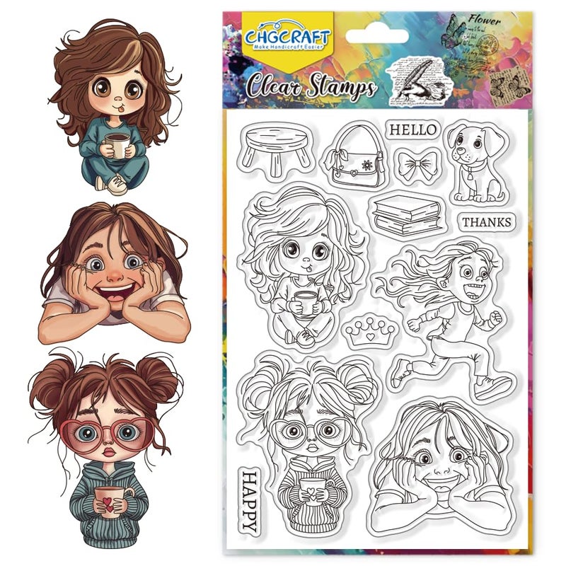 CHGCRAFT Funny and Quirky Girl Clear Stamps Crown Transparent Stamps Puppy Silicone Clear Stamp Seals for DIY Scrapbooking Photo Album Decoration 43x63 inch - Image 3