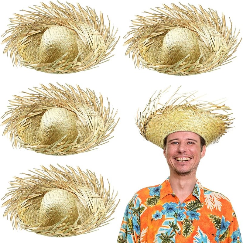 Patelai Hicarer 4 Pcs Beach Hat Costume Accessory Straw Hat Costume Beachcomber Hats for Beach Themed Party Hillbilly - Image 1