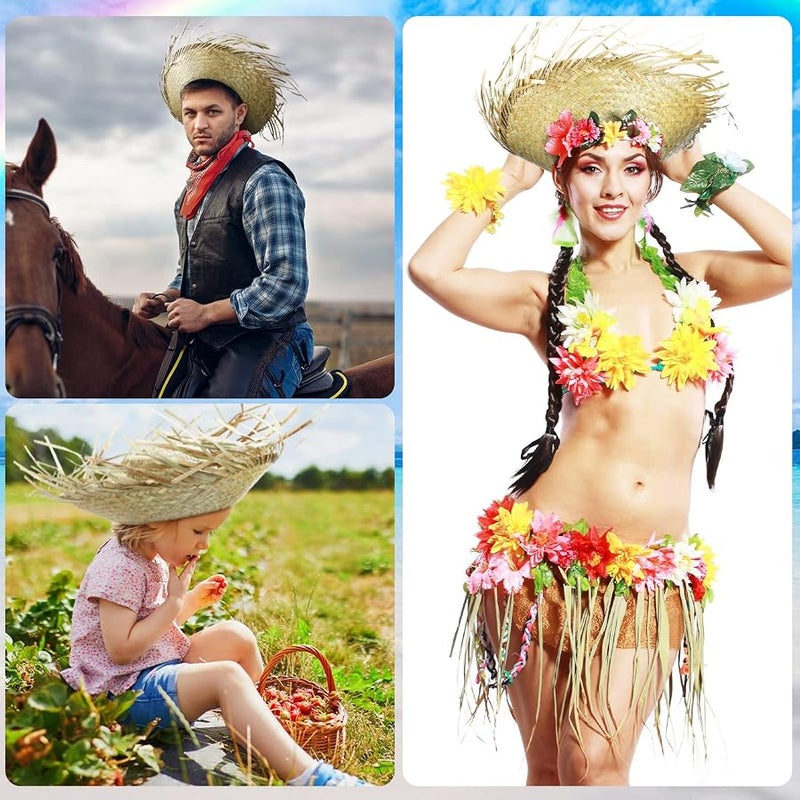 Patelai Hicarer 4 Pcs Beach Hat Costume Accessory Straw Hat Costume Beachcomber Hats for Beach Themed Party Hillbilly - Image 3