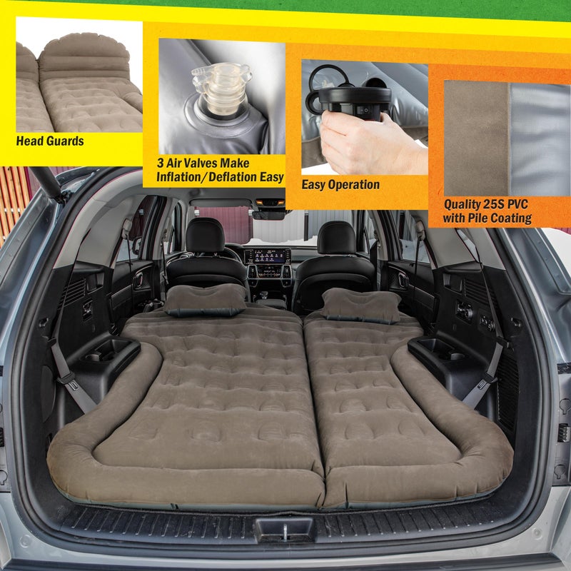 Wakeman Inflatable Mattress - Car Air Mattress for SUV or Tent with Aux Outlet Pump and 2 Inflatable Pillows - Car Camping Gear Outdoors (Gray) - Image 4