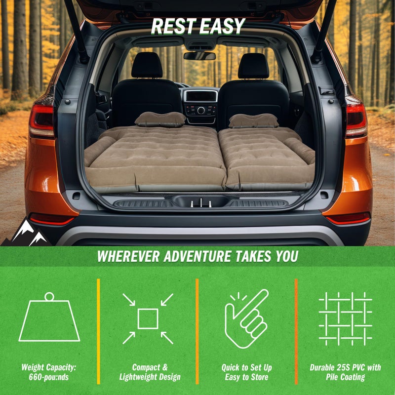 Wakeman Inflatable Mattress - Car Air Mattress for SUV or Tent with Aux Outlet Pump and 2 Inflatable Pillows - Car Camping Gear Outdoors (Gray) - Image 2