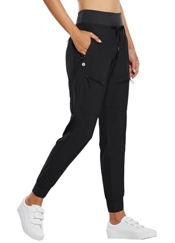 baleaf Women's Joggers 28'' Lightweight Hiking Pants High Waist 5 Zipper Pockets Quick Dry Travel Athletic UPF50+ Black XS - Image 1