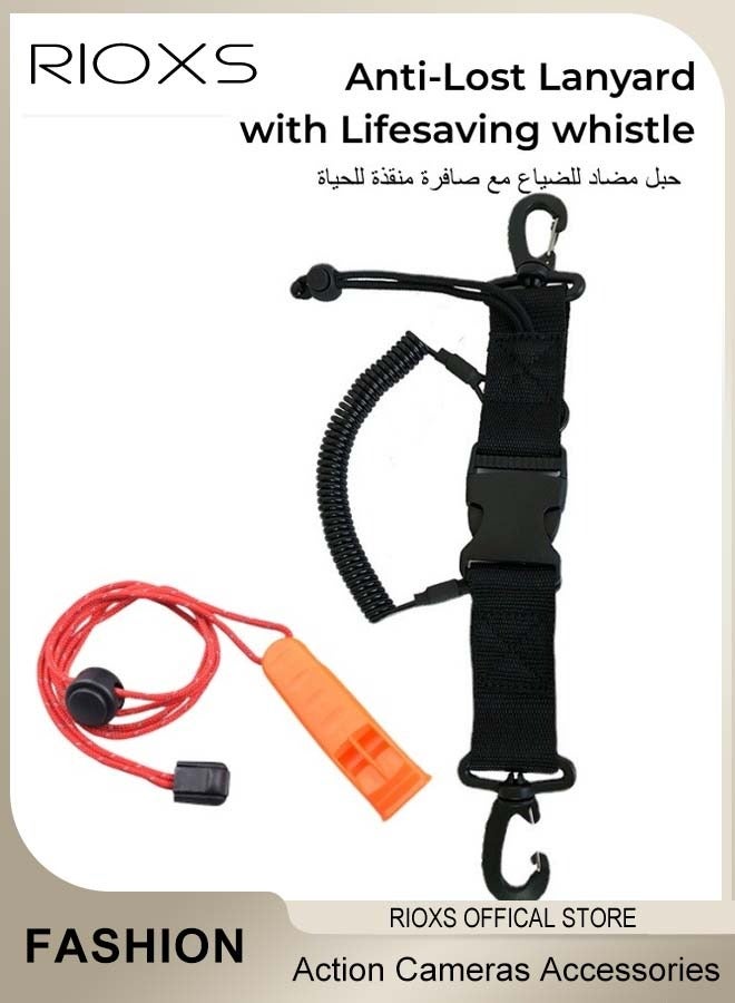 Anti-Lost Lanyard with Lifesaving whistle for GoPro Camera Waterproof Case with Hook Diving Steel Coil Spring Hook Buckle for Camera Torch Light