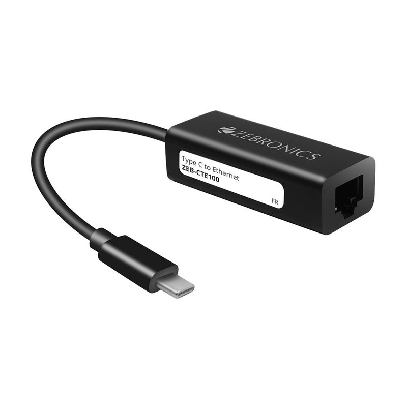 ZEBRONICS محول Ethernet LAN من نوع C إلى RJ45 Zeb-CTE100، يصل إلى 1000 ميجابت في الثانية، لنظام Windows/Mac/Linux (أسود) - Image 1