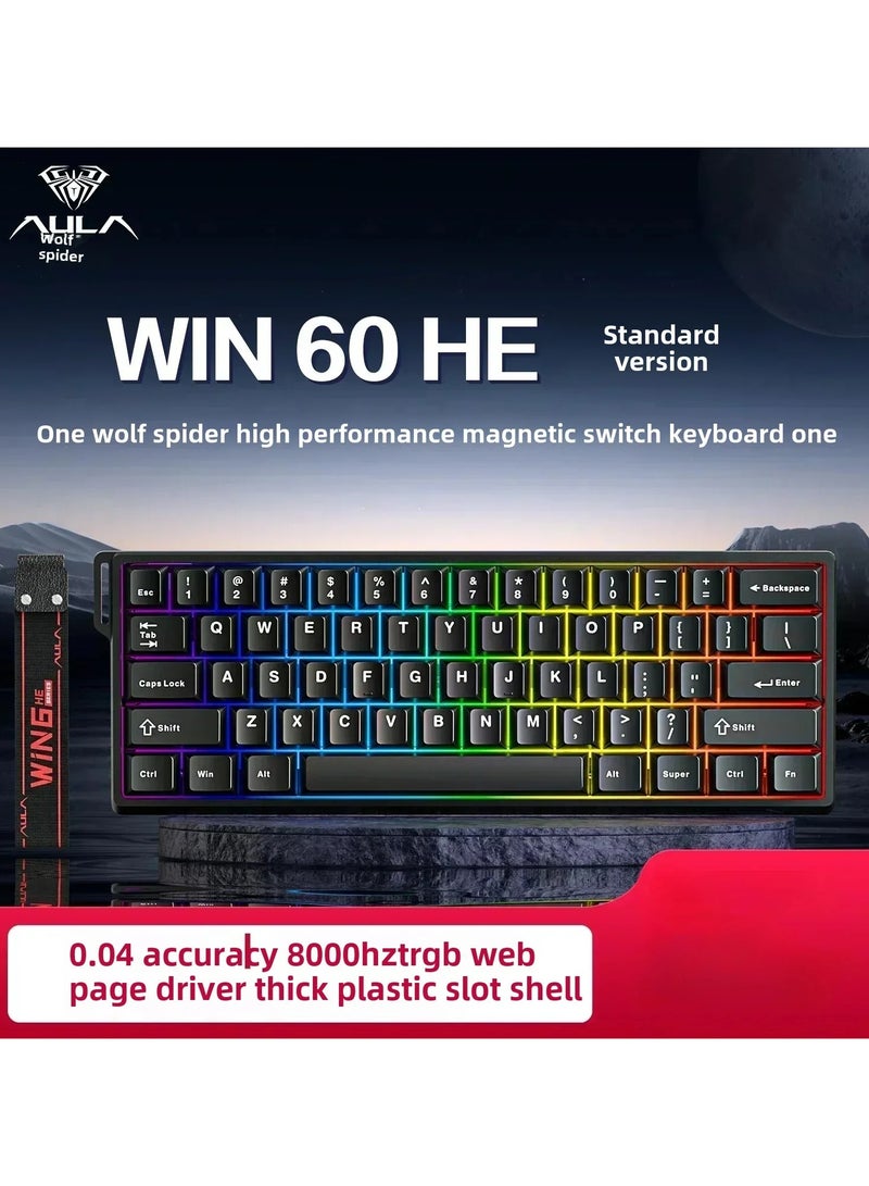 AULA WIN60 HE - 60% Mechanical Gaming Keyboard Wired, Magnetic Switch Hot Swappable, Adjustable Actuation Rapid Trigger Mode, 8000 Hz Polling Rate, RGB Small Keyboard 60 Percent Compact Design for PC  - Image 1
