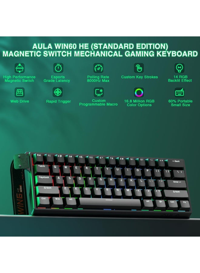 AULA WIN60 HE - 60% Mechanical Gaming Keyboard Wired, Magnetic Switch Hot Swappable, Adjustable Actuation Rapid Trigger Mode, 8000 Hz Polling Rate, RGB Small Keyboard 60 Percent Compact Design for PC  - Image 2