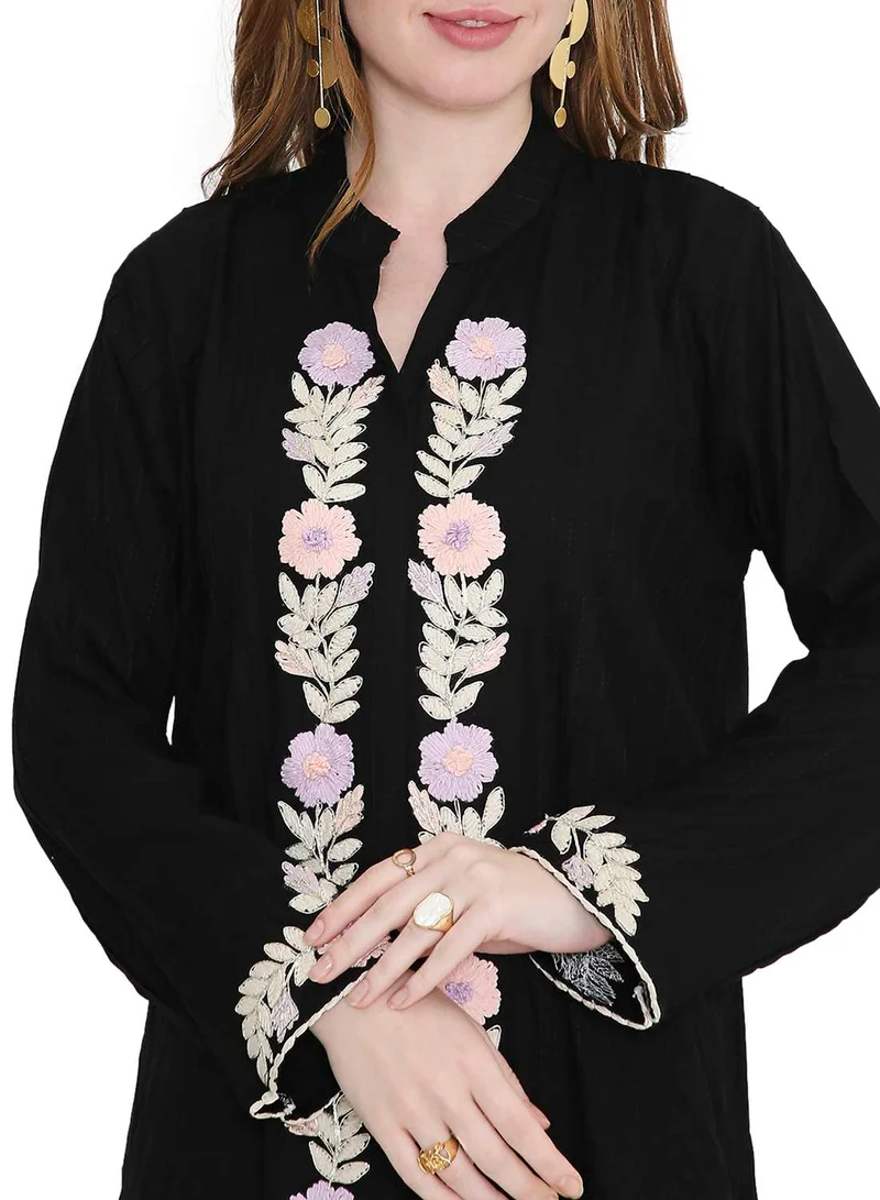 HANA & SARA refined long viscose farasha with stunning thread embroidery arabic kaftan jalabiya dress
