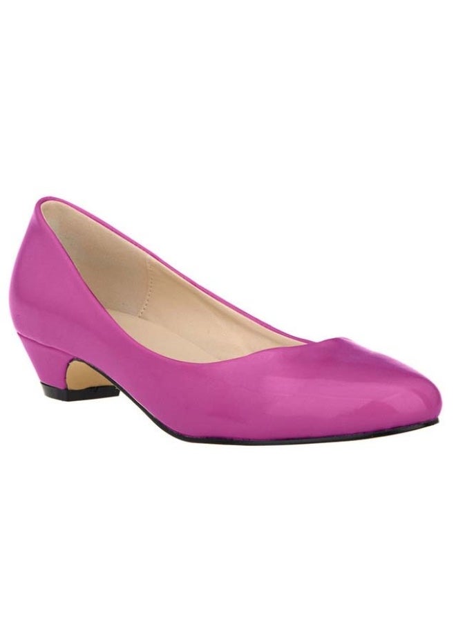 Loquat Round-toe candy-colored low-top shallow-mouth chunky-heel shoes 3cm Magenta  - Image 1