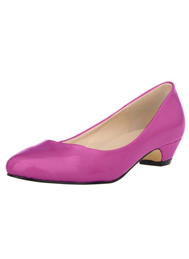 Loquat Round-toe candy-colored low-top shallow-mouth chunky-heel shoes 3cm Magenta  - Image 2
