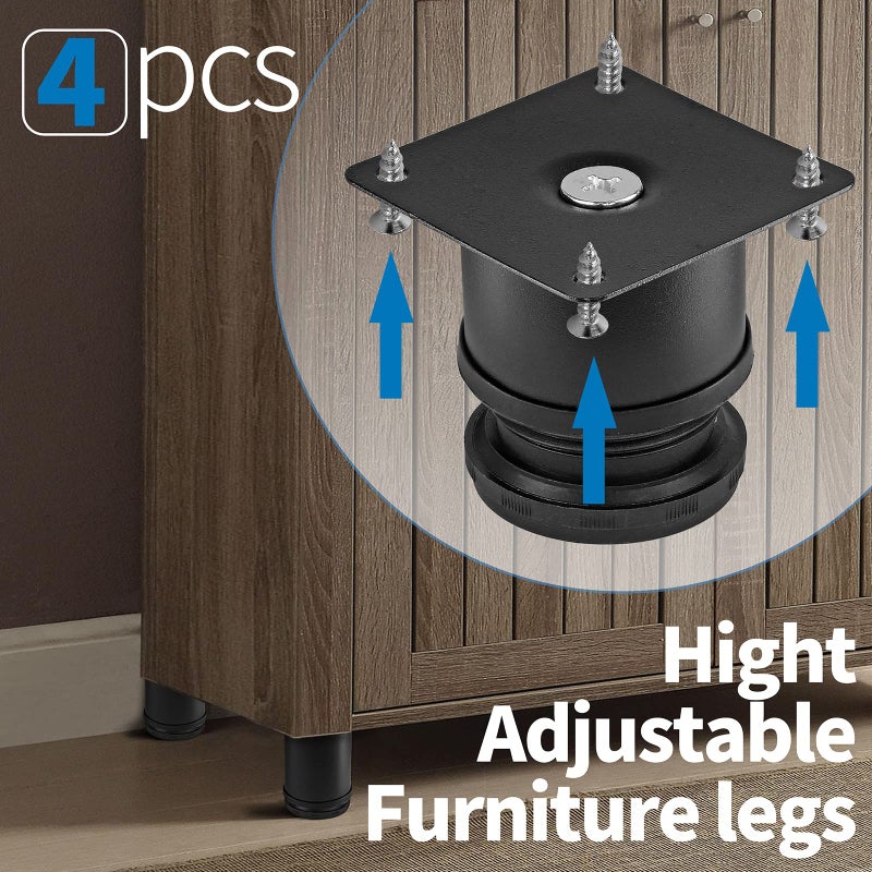 Masendelk 2 Inch Metal Furniture Legs Stainless Steel Adjustable Legs Black Metal Legs Round Cabinet Legs For Coffee Table Cabinet Desk Sofa Shelves  Pack Of 4 - Image 5