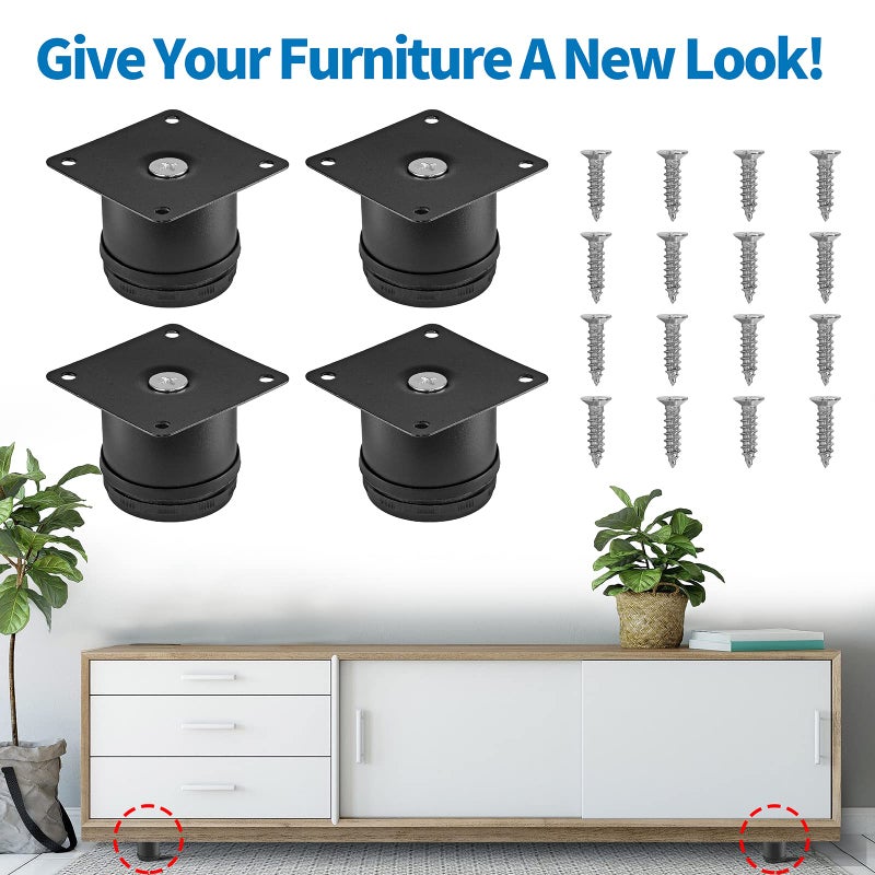 Masendelk 2 Inch Metal Furniture Legs Stainless Steel Adjustable Legs Black Metal Legs Round Cabinet Legs For Coffee Table Cabinet Desk Sofa Shelves  Pack Of 4 - Image 2