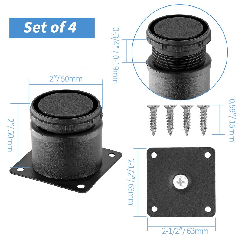 Masendelk 2 Inch Metal Furniture Legs Stainless Steel Adjustable Legs Black Metal Legs Round Cabinet Legs For Coffee Table Cabinet Desk Sofa Shelves  Pack Of 4 - Image 4