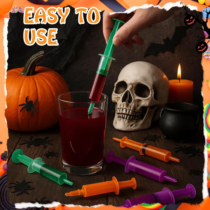 Threlaco 120 Pack Colorful Halloween Party Syringes for Liquid 10ml Reusable Plastic Jelly Syringes Cups for Desserts Pudding Juice Birthday Graduation Halloween Party Supplies - Image 3