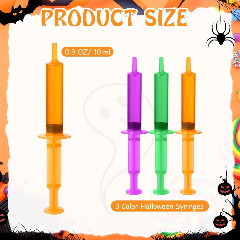 Threlaco 120 Pack Colorful Halloween Party Syringes for Liquid 10ml Reusable Plastic Jelly Syringes Cups for Desserts Pudding Juice Birthday Graduation Halloween Party Supplies - Image 2
