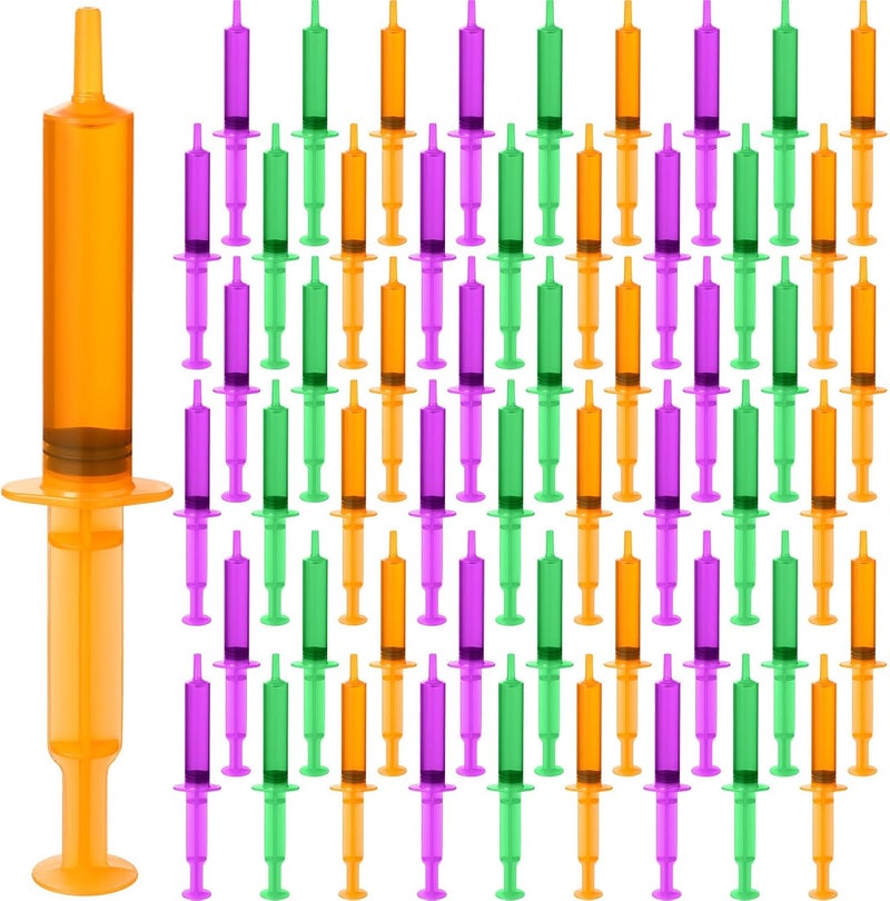 Threlaco 120 Pack Colorful Halloween Party Syringes for Liquid 10ml Reusable Plastic Jelly Syringes Cups for Desserts Pudding Juice Birthday Graduation Halloween Party Supplies - Image 1