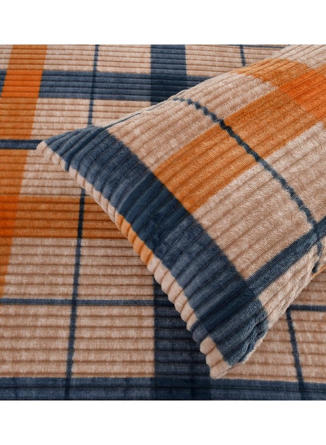 KAWI Velvet Pencil Print 300 GSM Woolen Fleece Warm Winter Checkred Flannel Elastic Fitted Bedsheets for Double Bed King Size 90x100 (78x72X10) inches with 2 Pillow Cover,- Brown - Image 5