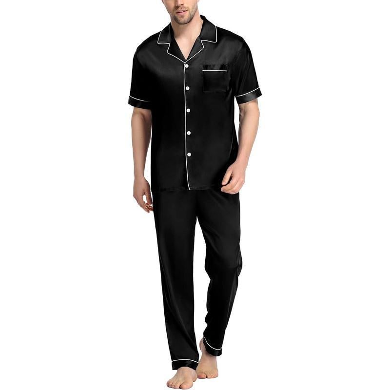 Silk Short Sleeve Pajama Set for Men - Image 1