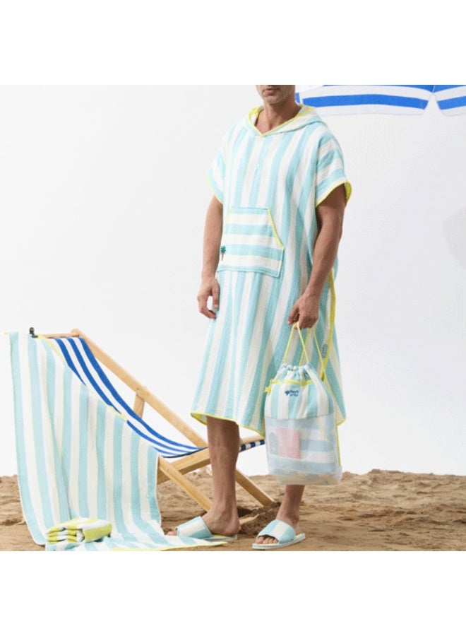 Reefi Lines Adult 4-Piece Hooded Cappa Set with Hat, Bag and Slippers, One Size, Blue-Yellow - Image 5