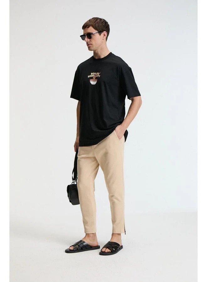 GRIMELANGE LAMARE Men's Waist Elastic Side Pocket Regular Fit Beige Tracksuit Bottom.
