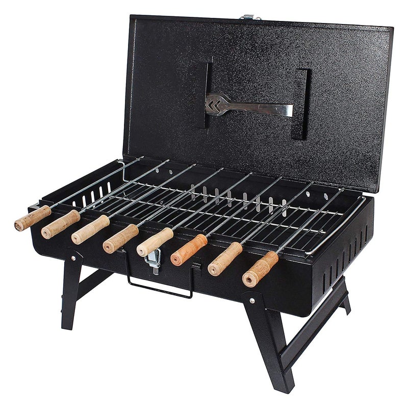 BRIGHTBERG Big Size Foldable Barbeque Grill Set Tandoor for Home with 8 Skewers 1 Grill 1 Glove 1 Tong 1 CHARCOAL PACKET - Image 2