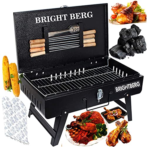 BRIGHTBERG Big Size Foldable Barbeque Grill Set Tandoor for Home with 8 Skewers 1 Grill 1 Glove 1 Tong 1 CHARCOAL PACKET - Image 1