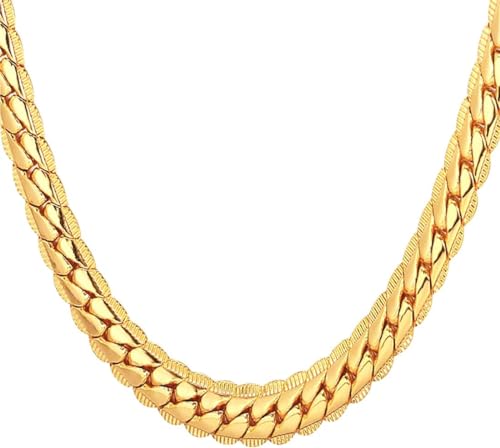 U7 Men Women 18K Gold Plated Chain Hip Hop Jewelry 6MM Wide Unique Snake Curb Chain Necklace, 22 Inch - Image 1