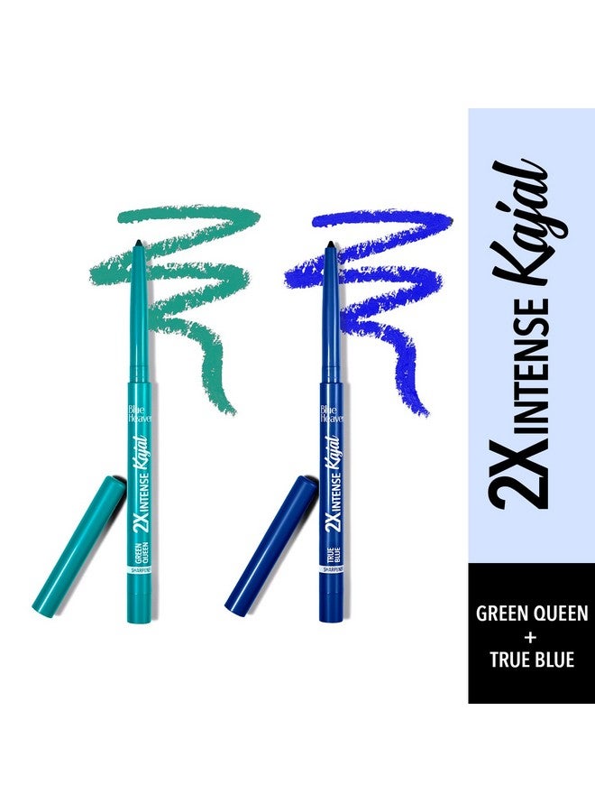 Blue Heaven 2X Intense Kajal Combo Green Queen And True Blue | With Soothing Aloe Vera | Upto 24Hr Stay | Long Lasting And Smudge Proof Pencil | Matte Finish| Pack Of 2 | 0.30G Each, Multicolor - Image 2