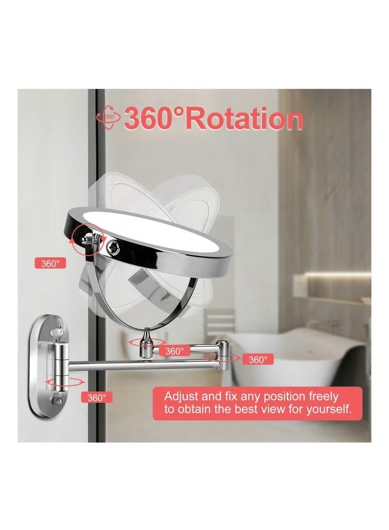 بيوينتي مكياج مضيء مثبت على الحائط قابل لإعادة الشحن مرآة الزينة 8 بوصة مزدوجة الوجه 1X 10X مكبرة المرحاض مرآة 3 إضاءة ملونة تعمل باللمس تعتيم الشاشة، ذراع موسع 360 دوار الحلق ضوء المرآة - Image 3