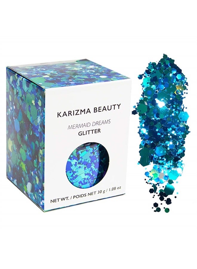 KARIZMA Mermaid Chunky Glitter ✮ Large 30g Jar KARIZMA Beauty ✮ Festival Glitter Cosmetic Face Body Hair Nails  - Image 1