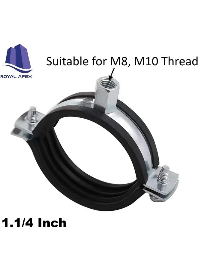 Royal Apex Heavy Duty Adjustable Two-Screw Pipe Galvanized Iron Gi Clamp With Rubber Lined Or Unlined For Wall Ceiling Mount Pipe Supports Split Ring Hanger 1.1/4 Inch Pack Of 5  - Image 2