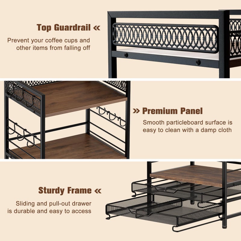 BSTSLL Coffee Bar Organizer, 4 Tier Coffee Station Organizer for Countertop, 30 K Cup Pod Drawer, Mug Cup Holder Stand With 12 Hooks, Multifunctional K Pods Shelf Storage Holder Drawer - Image 4