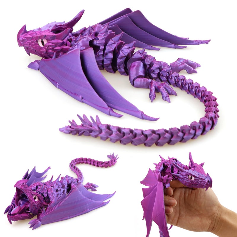 LehuoMaker 3D Printed Dragon with Wings Fidget Dragon Toys 3D Printed Animals Flexible Articulated Winged Crystal Dragon ModelHome Office Decor Desktop PetGradation Purple - Image 3