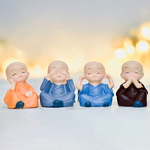 Archies Miniature Buddha Monk Figurines Showpiece for Home Decoration(Set of 4, Multicolor) - Image 2