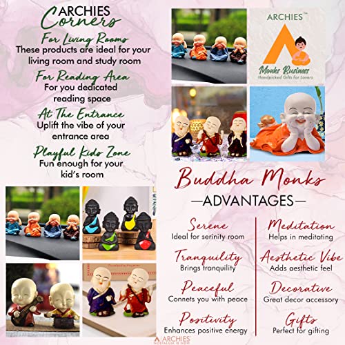 Archies Miniature Buddha Monk Figurines Showpiece for Home Decoration(Set of 4, Multicolor) - Image 5