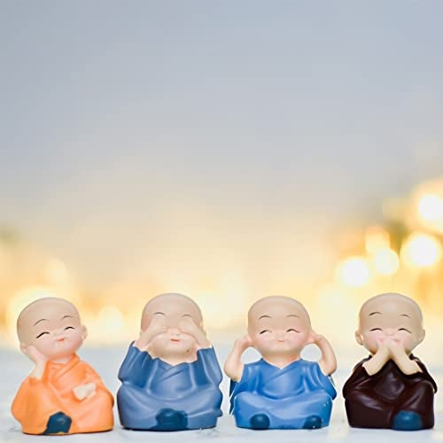 Archies Miniature Buddha Monk Figurines Showpiece for Home Decoration(Set of 4, Multicolor) - Image 1