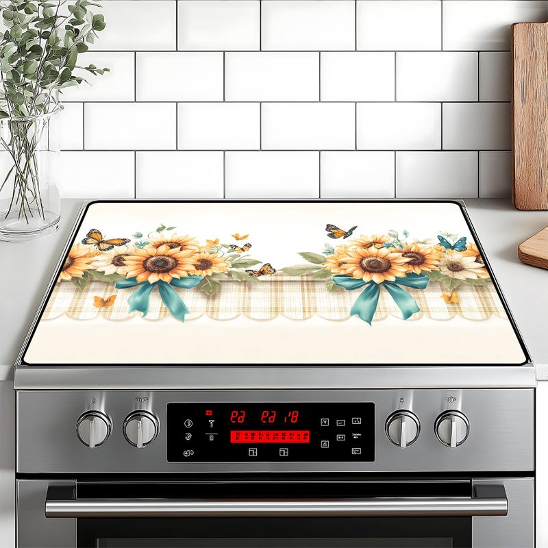 BVBOX Stove Top Cover Retro Flower Gas Stove Top Cover for Home Decoration Kitchen Pad Non-Stick Washable Cooktop Covers Countertop Protector Keep Stove Clean 28"x20" (Sunflower) - Image 1