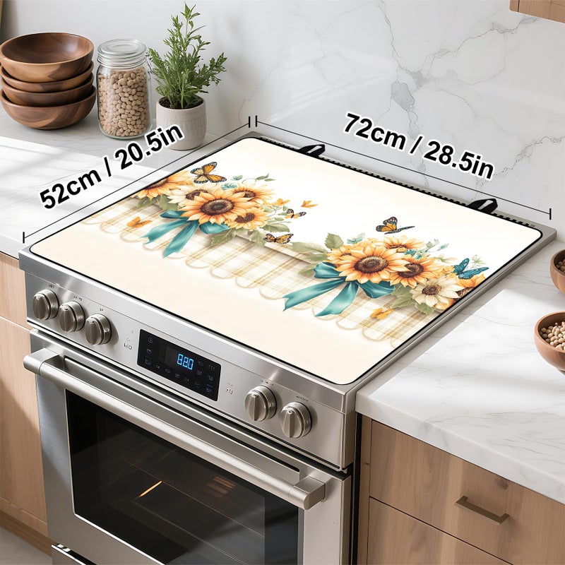 BVBOX Stove Top Cover Retro Flower Gas Stove Top Cover for Home Decoration Kitchen Pad Non-Stick Washable Cooktop Covers Countertop Protector Keep Stove Clean 28"x20" (Sunflower) - Image 4