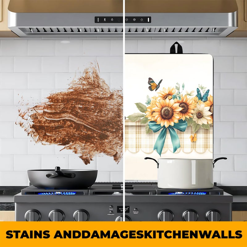 BVBOX Stove Top Cover Retro Flower Gas Stove Top Cover for Home Decoration Kitchen Pad Non-Stick Washable Cooktop Covers Countertop Protector Keep Stove Clean 28"x20" (Sunflower) - Image 5