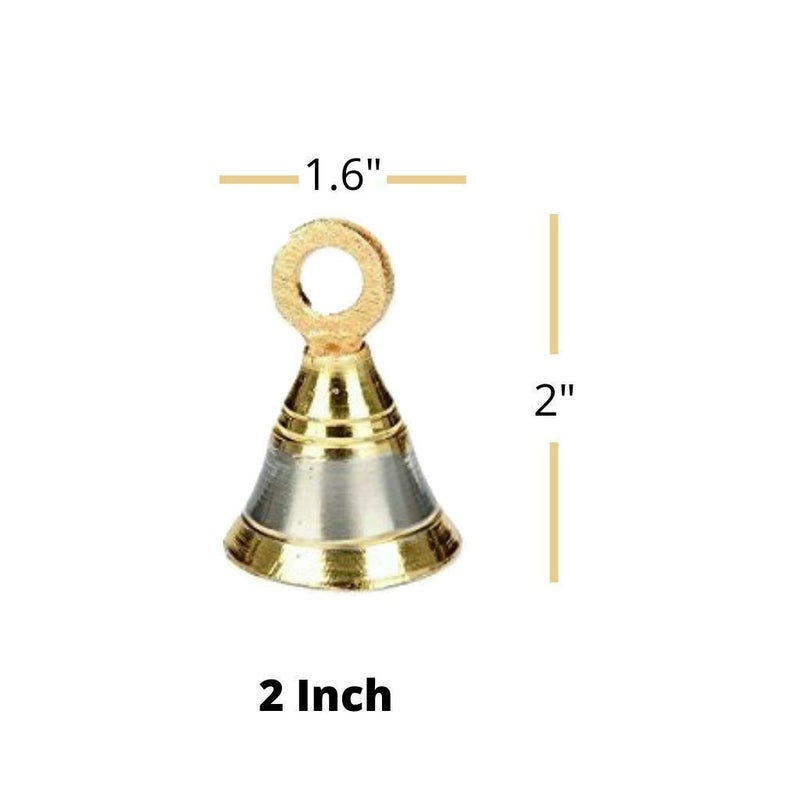 UAPAN UAPAN Brass Bell Decorative Pooja Room Bells with J Hook Silver Gold_2 inch Pack of 12 - Image 3
