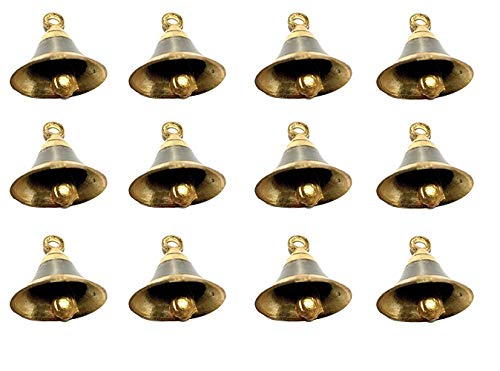 UAPAN UAPAN Brass Bell Decorative Pooja Room Bells with J Hook Silver Gold_2 inch Pack of 12 - Image 1