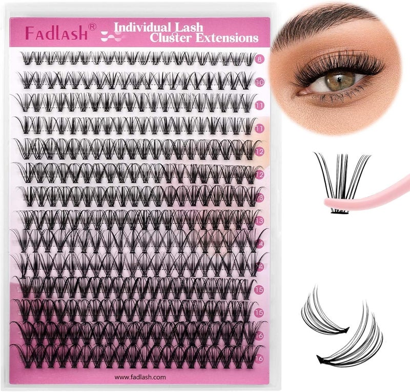 Individual Cluster Lashes Extensions 20D 0.07 D Curl 8-16mm Mixed Trays Extensions 200Pcs Individual Cluster Lashes DIY Eyelash Extensions at Home - Image 1