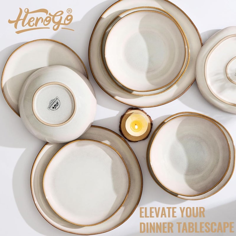 Herogo مجموعة أدوات المائدة من هيروجو من الخزف 12 قطعة لأطباق العشاء لـ 4 أشخاص، أطباق وأوعية خزفية، أدوات مائدة تشمل أطباق العشاء والسلطة وأوعية الحساء، آمنة للاستخدام في الميكروويف وغسالة الصحون، بيضاء لؤلؤية - Image 3