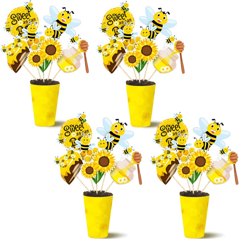 Chalyna Set of 24 Bee Baby Shower Centerpieces Sticks Honey Bee Decorations Table Toppers Themed Party Supplies Birthday Party Gender Reveal Photo Props - Image 2