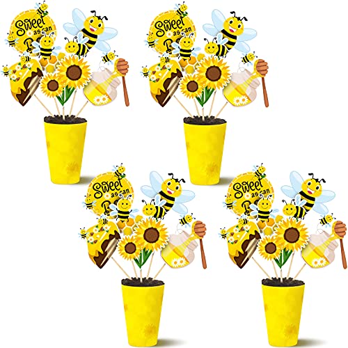 Chalyna Set of 24 Bee Baby Shower Centerpieces Sticks Honey Bee Decorations Table Toppers Themed Party Supplies Birthday Party Gender Reveal Photo Props - Image 1